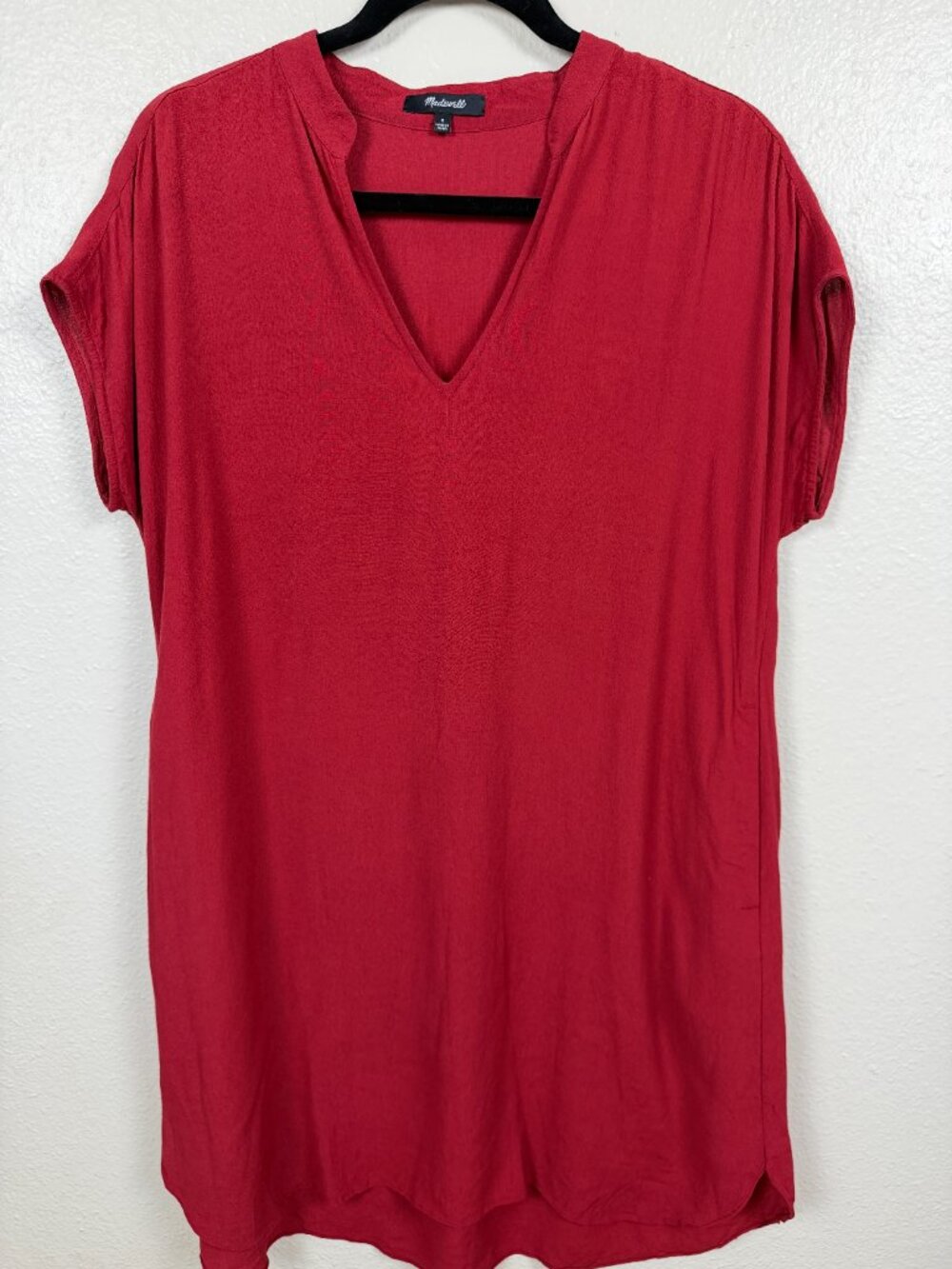 Madewell Drapey Viscose V Neck Blouse Womens Small Red Minimalist Top
